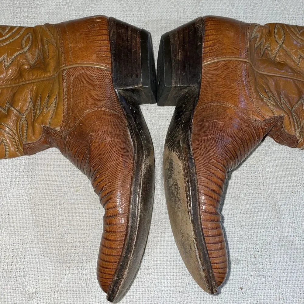 Dan Post Men’s Western Boots Size 9 D Brown Leather Lizard Motif Cowboy Rodeo